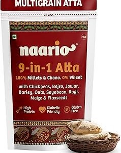 NAARIO Multigrain Atta 1kg | Millet Mix Aata with Ragi, Jowar, Bajra, Oats, Barley, Soyabean | High Protein Fiber All Purpose Gluten Free Atta