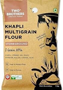 Two Brothers Organic Farms Khapli Multigrain Atta (1kg)| 8 Super Grains Flour Mix, Diabetic Friendly |High Fibre & High Protein | Low GI Atta | Khapli, Jowar, Jau, Ragi, Soybean, Kulthi, Chana, Alsi
