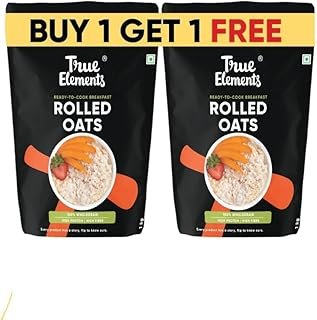 True Elements Rolled Oats 2kg - Diet Food | Jumbo Oats 1kg (Buy 1 Get 1 FREE) | Gluten Free Oats | Rich in Protein | Cereal for Breakfast | High Fibre | 100% Wholegrain