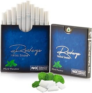 Aarogyam Herbals Cigarette 100% Tobacco & Nicotine Free Smoke, for Relieve Stress & Mood Enhance Product for Smokers - (10 Sticks in Each Packet) (Recharge Mint Flavour)