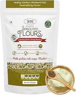 NIHKAN Sprouted Moong flour (Green Mung bean flour) - 200g | Gluten Free Sprouted Protein Instant Chilla Mix Dosa Mix | No Spices, No Rice, No Preservatives, No Baking Soda