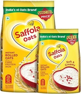Saffola Oats | 1kg with 300g Free| Instant Rolled |Soft & Creamy |Power of Protein, Iron & Fibre | Nutritious grain