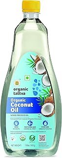 Organic Tattva - Organic Cold Pressed Coconut (Cooking) Oil 1 Litre | Unrefined Nariyal Cooking Oil | Wood Pressed | Cholesterol and Tran Fat Free| 100% Organic | Pesticide and Chemical Free | Pure and Unadulterated | Double Filtered |Pack of 1
