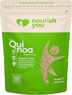 Nourish You Premium White Quinoa Seeds 1Kg | Gluten-Free | Saponin Free | High Protein & Fiber | Diet Food for Weight Loss | Certified Grain | 100% Wholegrain Breakfast Cereal for Weight Management