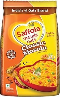 Saffola Masala Oats | Classic Masala | Tasty, Anytime Snack | Ready in 3 mins | Millets Goodness- with Bajra & Jowar | No maida , No added preservatives | Helps manage weight 500g