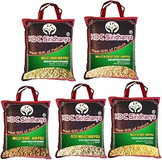 HDC Siridhanya Millets Grain Unpolished & organic Combo Pack of 5, [Little, Foxtail, Kodo, Barnyard, and Browntop 5 positive millets (920GM Each Bag Vacuum packed)