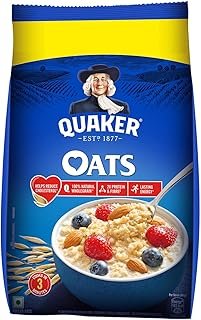 Quaker Oats 1Kg, Rolled Oats Natural Wholegrain, Nutritious Breakfast Cereals, Dalia Porridge, Easy To Cook, Honey