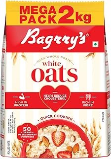Bagrry's White Oats 2kg | Premium Whole Grain Oats | High Fibre & Protein | Non-GMO & No Added Preservatives | Supports Weight Management & Heart Health | Healthy & Natural Instant Breakfast Cereal