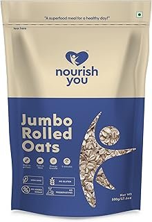 NOURISH YOU Jumbo Rolled Oats|Gluten Free|Whole Grain Oat With High Fibre & Protein|Diet Food For Weight Management|500 G