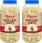 Manna 100% Rolled Oats 2kg | Gluten Free | Traditional Oats | Diabetic Friendly | 100% Wholegrain 1kg (Pack of 2)