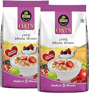 Disano Rolled Oats, 1kg (Pack of 2), Wholegrain Oats, High in Protein and Fiber, 100% Natural & Gluten Free, Ready in 3 Minutes, Preservative Free