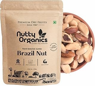 NUTTY ORGANICS Brazil Nuts - 250G (Grade A ++ Nuts, Premium Jumbo Size) - Richest Natural Source Of Selenium